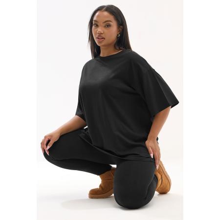 Yours Curve Zwart Tshirt & Legging Set Size 62-64