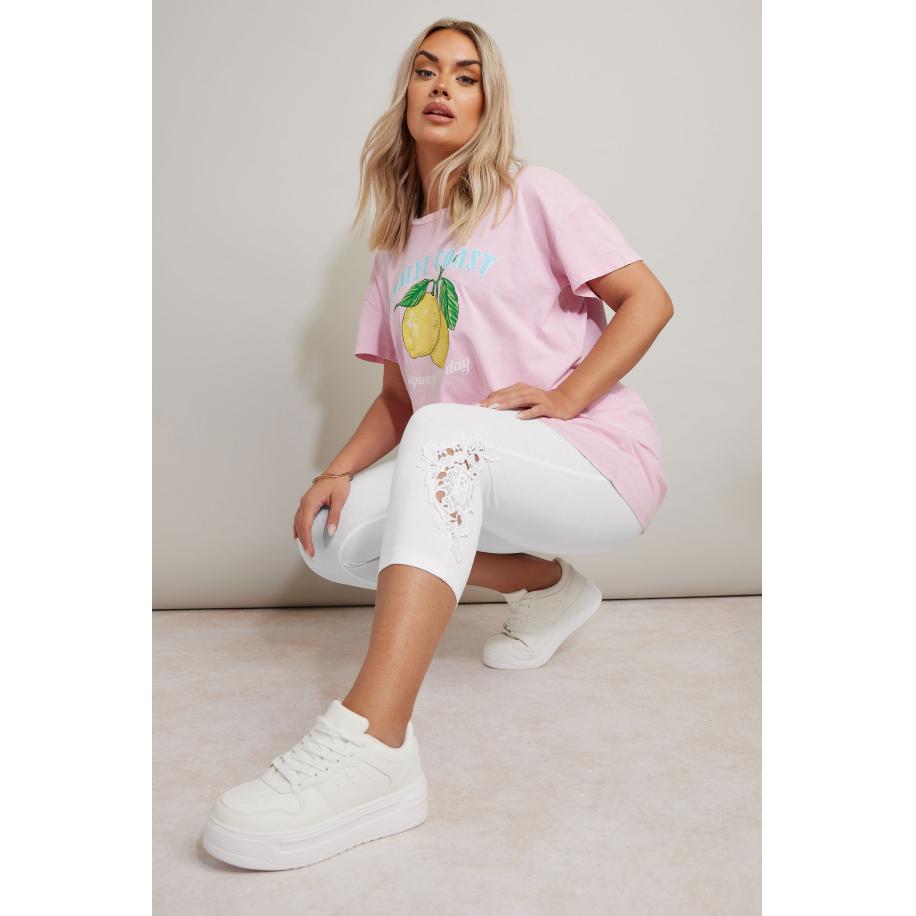 Yours Cropped Legging Van Katoenmix Met Kanten Inzet In Wit Size 62-64 Wit