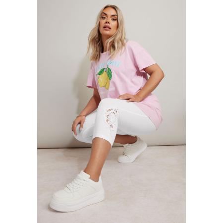 Yours Cropped Legging Van Katoenmix Met Kanten Inzet In Wit Size 62-64