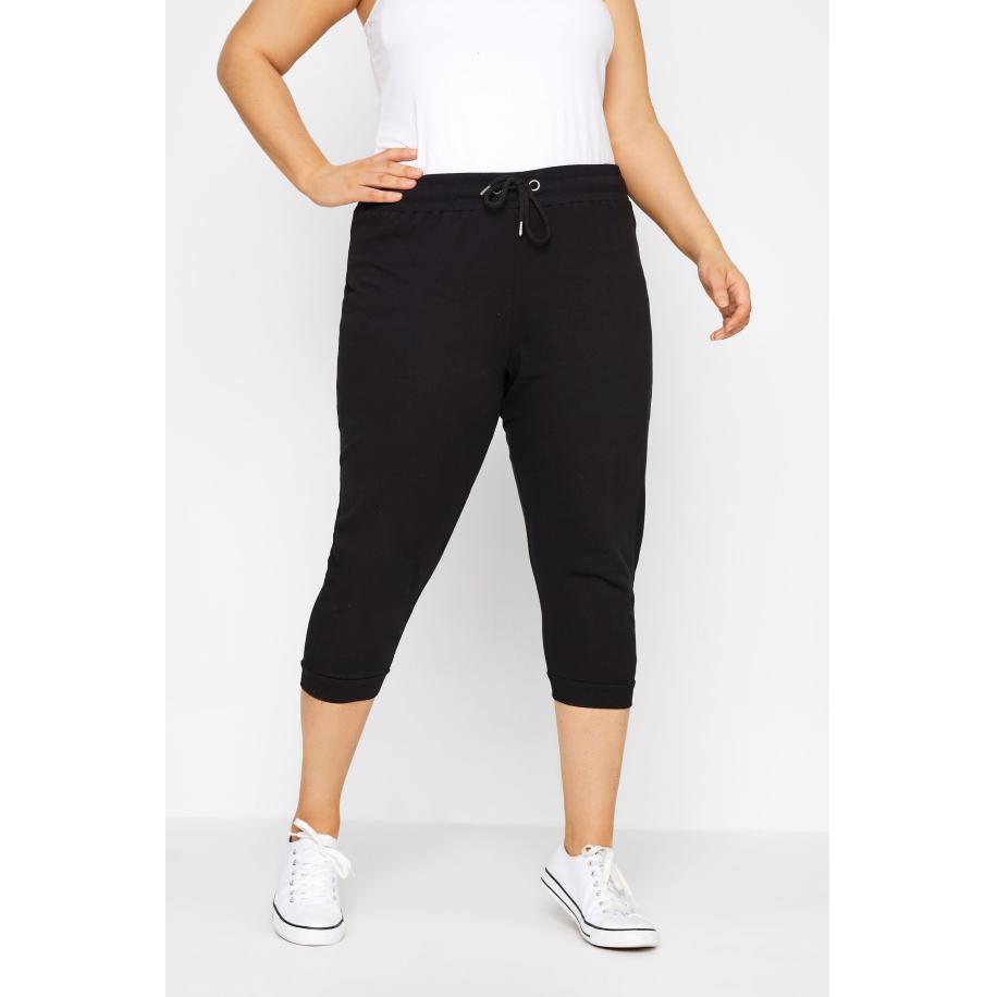 Yours Cropped Joggingbroek Van Katoen Met Elastische Tailleband In Zwart Size 42 Zwart