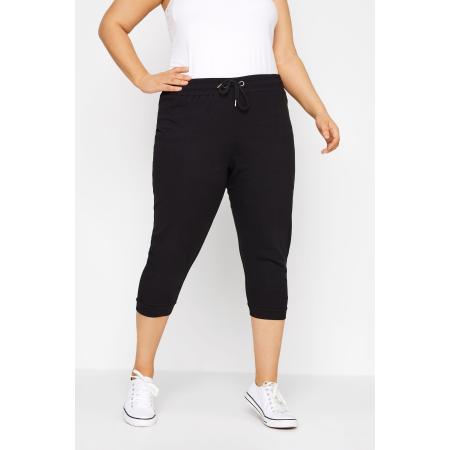Yours Cropped Joggingbroek Van Katoen Met Elastische Tailleband In Zwart Size 42