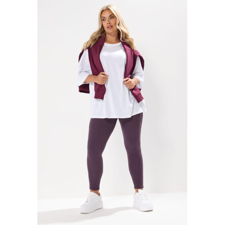 Yours Curve Paarse Geribbelde Legging Size 62-64 Paars