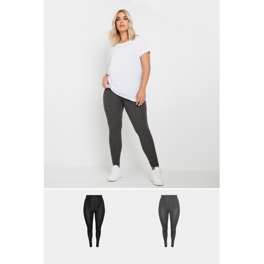 Yours Set Van Twee Paar Zachte Leggings In Donkergrijs/Zwart Size 62-64 Grijs
