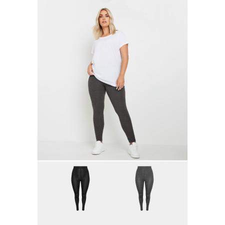 Yours Set Van Twee Paar Zachte Leggings In Donkergrijs/Zwart Size 62-64