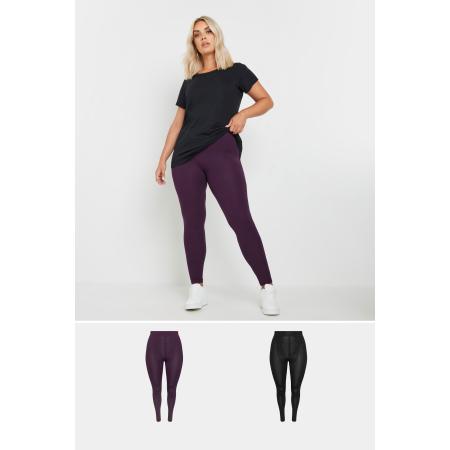 Yours Set Van Twee Paar Zachte Leggings In Bordeauxrood/Zwart Size 62-64