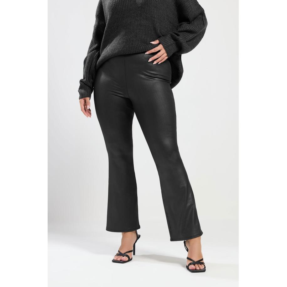Yours Plus Size Black Coated Flare Leggings Size 42 Zwart