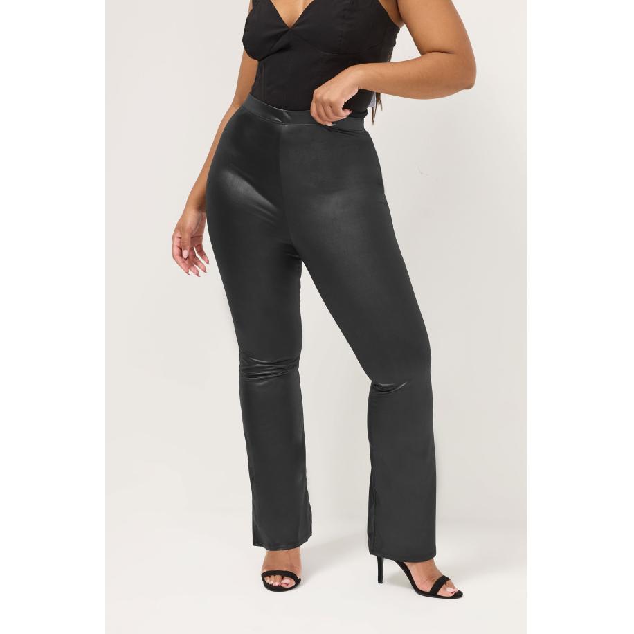 Yours Zwarte Gecoate Flared Leggings Size 62-64 Zwart