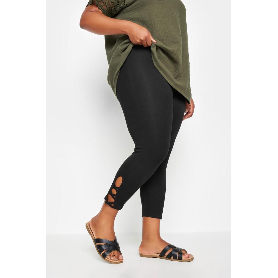 Yours Cropped Legging Met Uitsnijding Met Strikbandjes In Zwart Size 56 Zwart