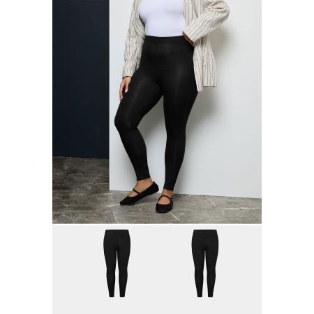 Yours For Good 2 Paar Basic Leggings Van Katoen In Zwart Size Short > 60