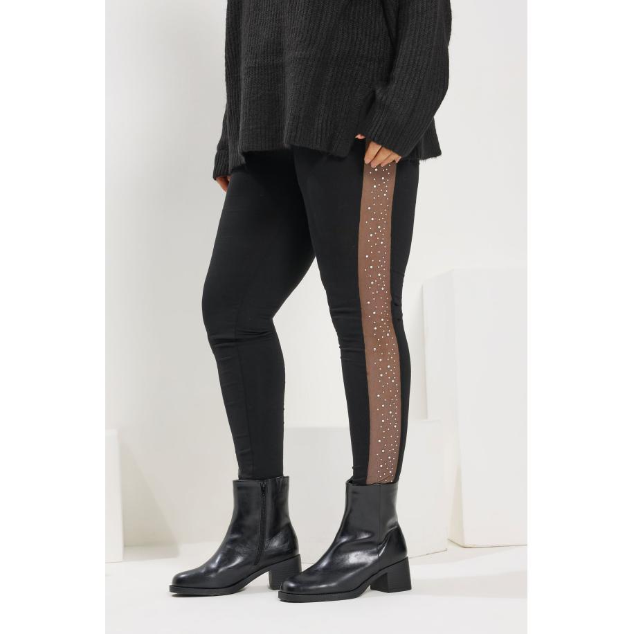 Yours Curve Zwarte Diamante Mesh Zijstreep Legging Size 48 Zwart