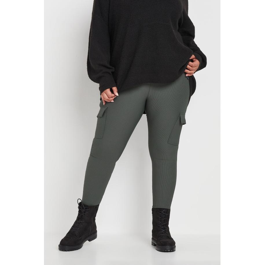 Yours Legging Met Geribbelde Textuur En Cargozakken In Donkergrijs Size 62-64 Grijs