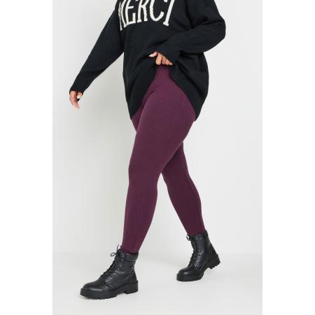 Yours Geribbelde Legging Met Elastische Taille In Bordeauxrood Size 58-60