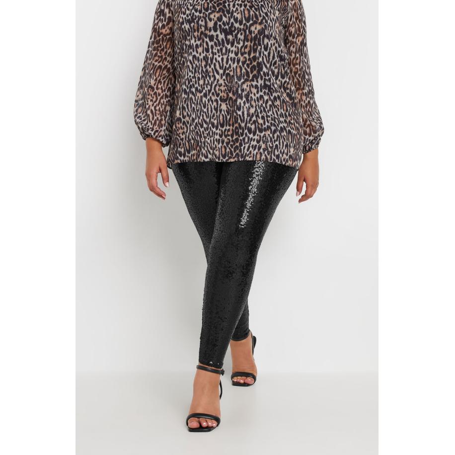 Yours Legging Met Hoge Taille En Paillettenversiering In Zwart Size 58-60 Zwart