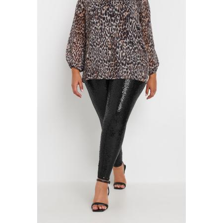 Yours Legging Met Hoge Taille En Paillettenversiering In Zwart Size 58-60