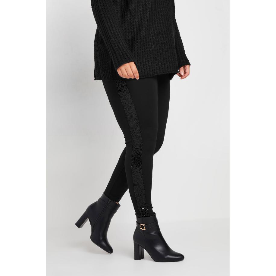 Yours Legging Met Zijstreep Met Pailletten In Zwart Size 62-64 Zwart