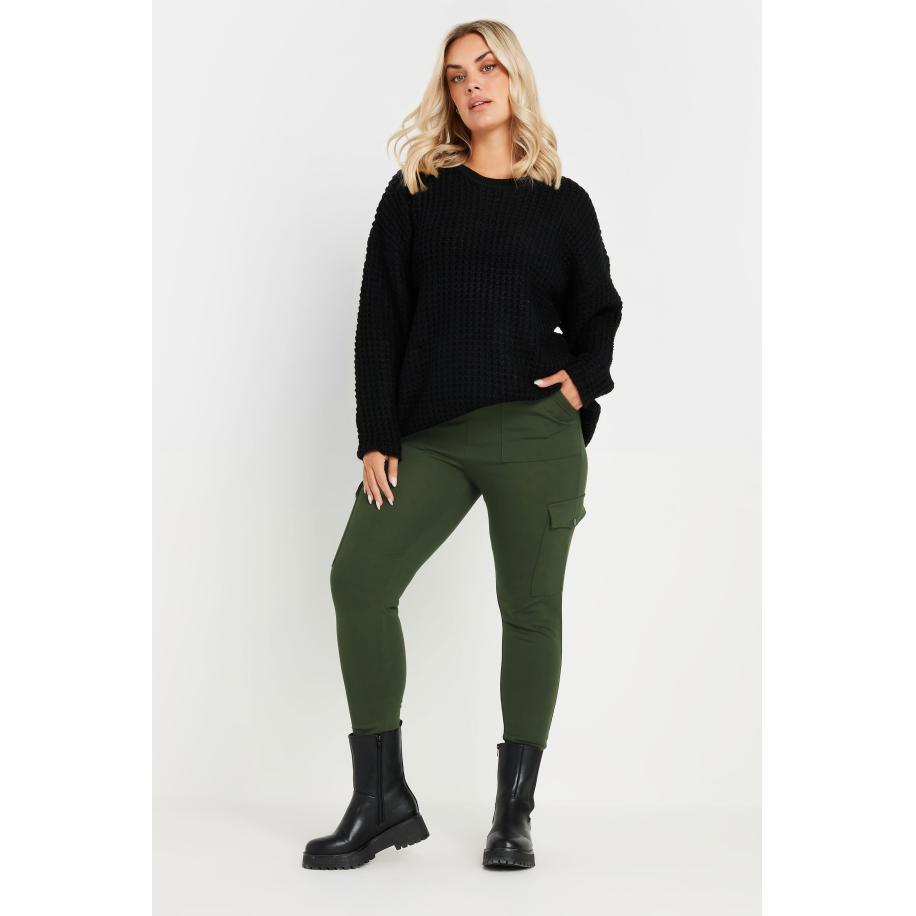 Yours Legging Met Toelopende Pijpen En Cargozakken In Kakigroen Size 42 Groen