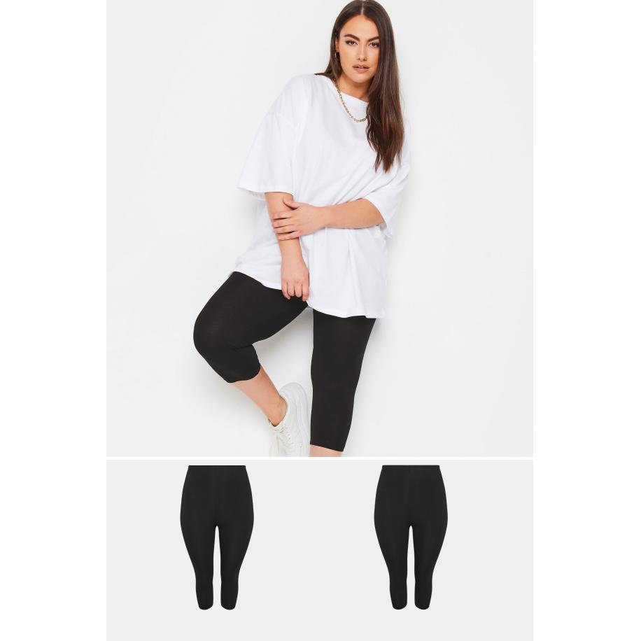 Yours Set Van 2 Cropped Leggings Met Stretch In Zwartsize 42 Zwart