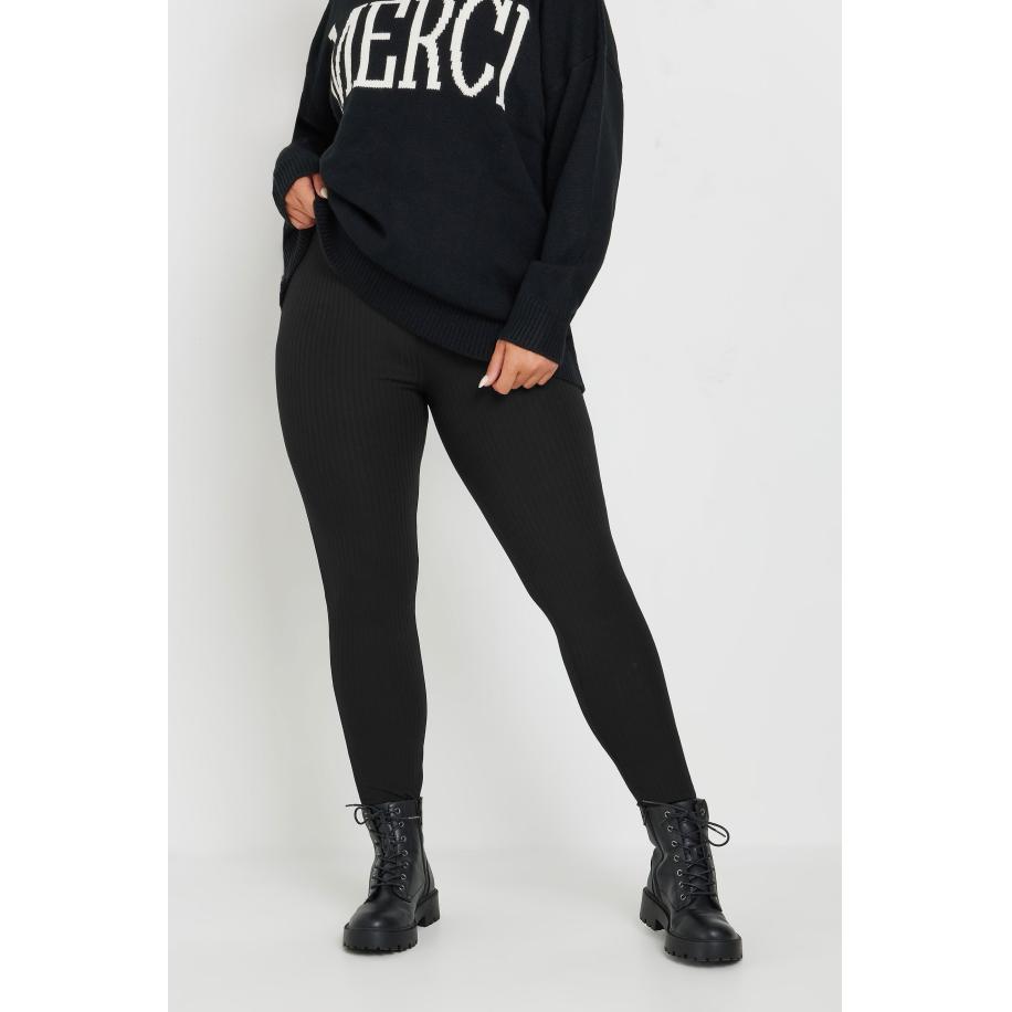 Yours Geribbelde Legging In Zwart Size 56 Zwart