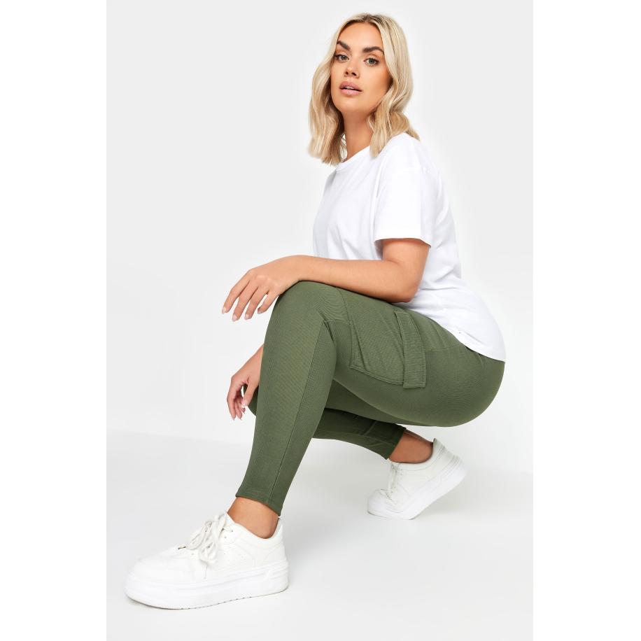 Yours Legging Met Cargozakken In Kakigroen Size 48 Groen
