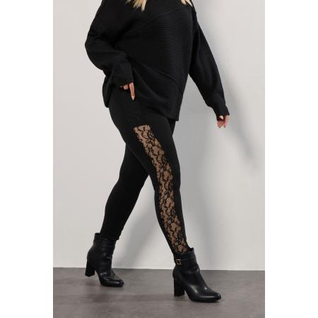 Yours Curve Zwarte Legging Met Kanten Zijstreep Size 62-64