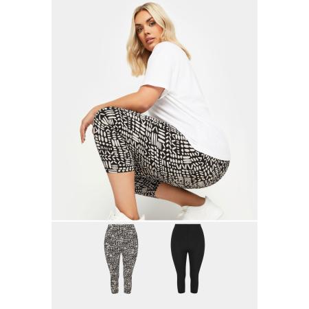 Yours Set Van Twee Paar Cropped Leggings Met Abstracte Print In Zwart Size 44