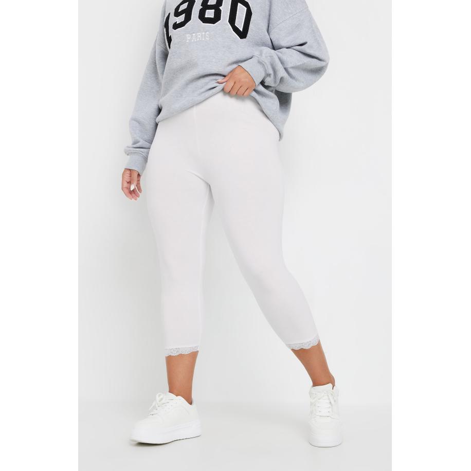 Yours For Good Witte Katoenen Driekwart Legging Met Sierkantsize 42 Wit