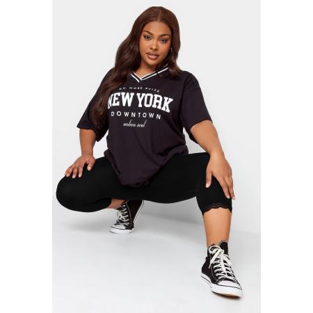 Yours For Good Curve Zwarte Katoenen Essential Kanten Trim Crop Legging Size 44