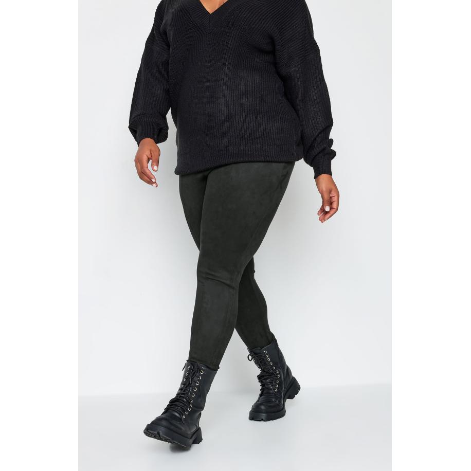 Yours Suède Legging Met Hoge Taille In Zwartsize Regular > 62-64 Zwart