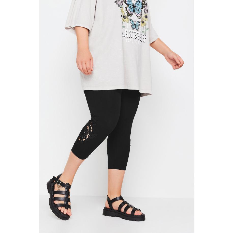 Yours Cropped Legging Van Katoenmix Met Kanten Inzet In Zwart Size 62-64 Zwart