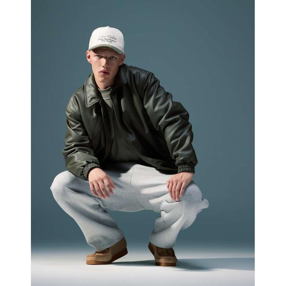 ASOS DESIGN - Oversized gewatteerd Harrington jack van imitatieleer in kaki-Groen Groen