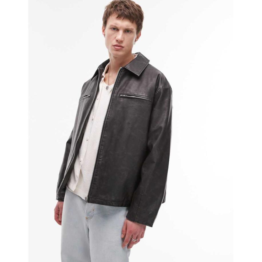 Topman - Jack van imitatieleer in zwart Zwart