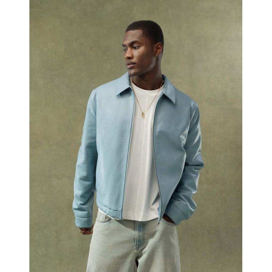 ASOS DESIGN - Cropped Harrington jack van imitatieleer in blauw Blauw