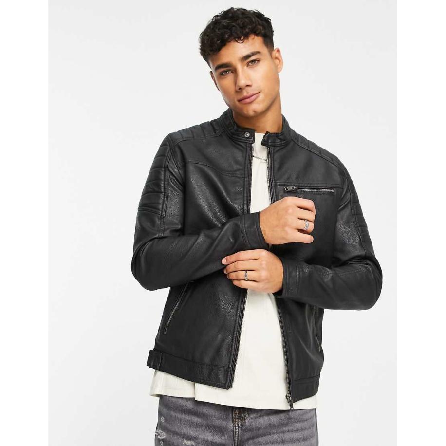 Jack & Jones - Essentials - Racerjack van imitatieleer in zwart Zwart