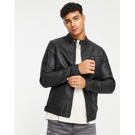 Jack & Jones - Essentials - Racerjack van imitatieleer in zwart