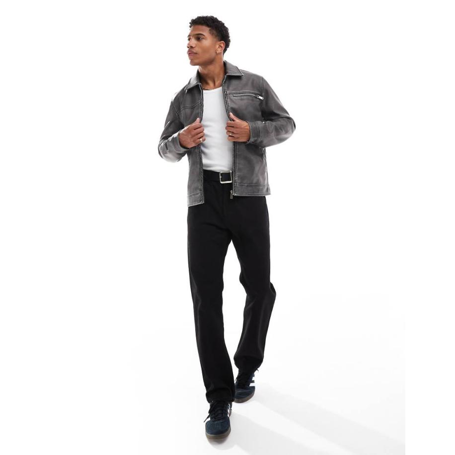 Brave Soul - Jack van distressed imitatieleer met rits in zwart Zwart