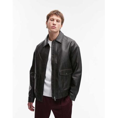 Topman - A-2 jack van imitatieleer in zwart