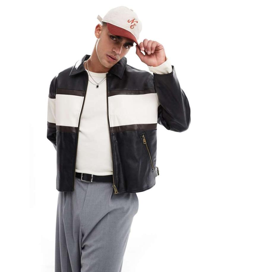 Cotton On - Joey - Bikerjack van imitatieleer in zwart en wit-Neutraal Multicolor