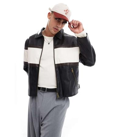 Cotton On - Joey - Bikerjack van imitatieleer in zwart en wit-Neutraal