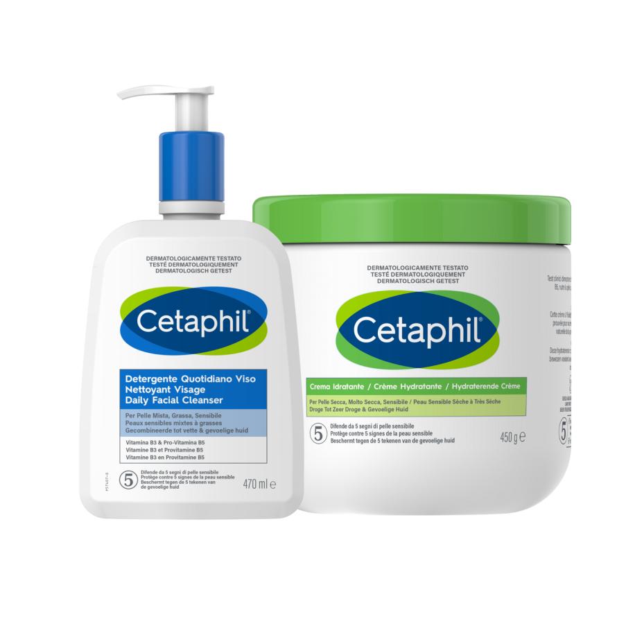 Cetaphil Daily Facial Cleanser 470ML + Hydraterende Crème 450GR Combi