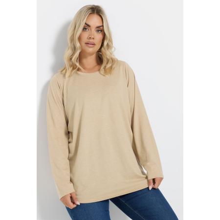 Yours Basic Top Met Lange Mouwen En Ronde Hals In Lichtbruin Size 66-68
