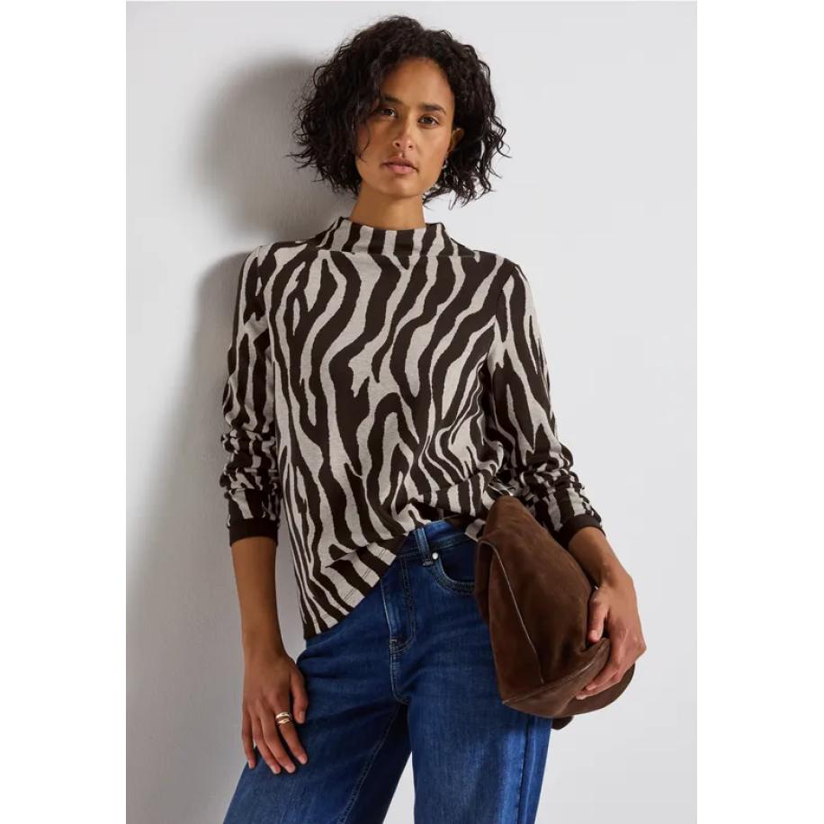 Street One Shirt met zebraprint Bruin