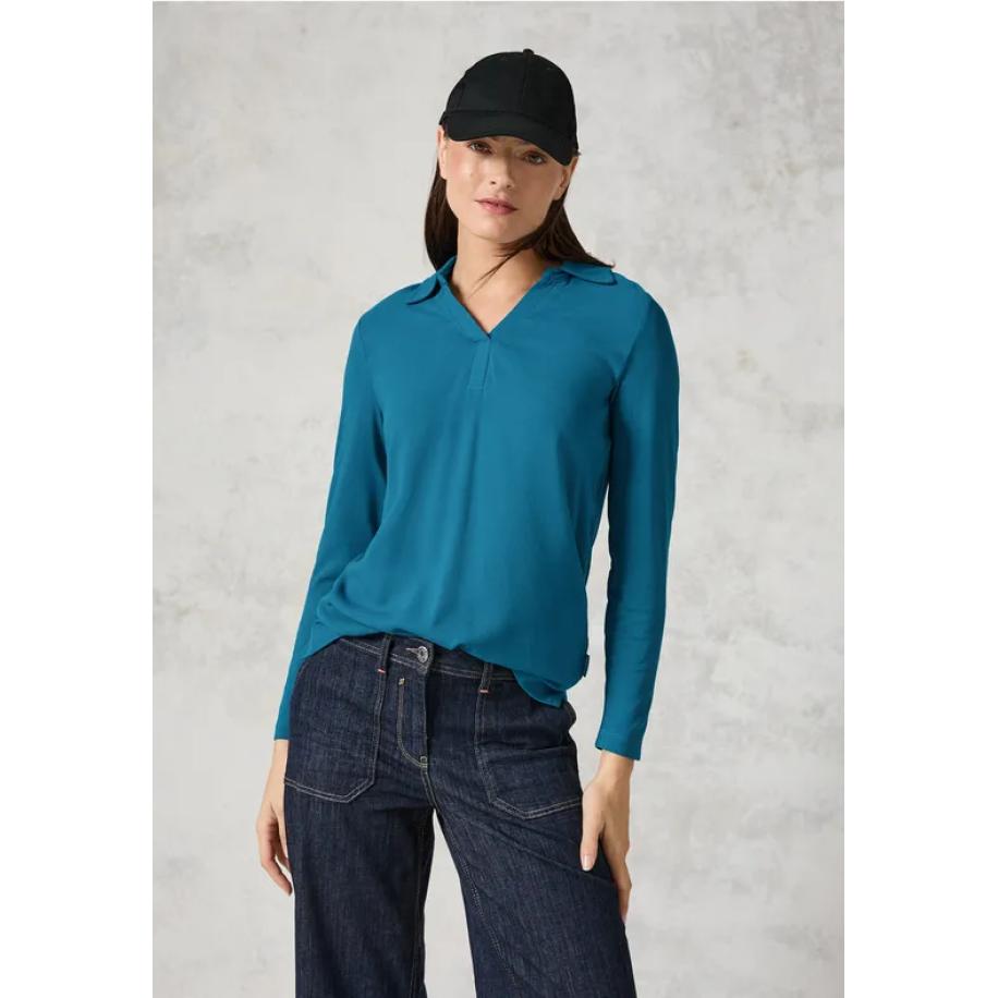 CECIL Blouse shirt met materiaalmix Blauw