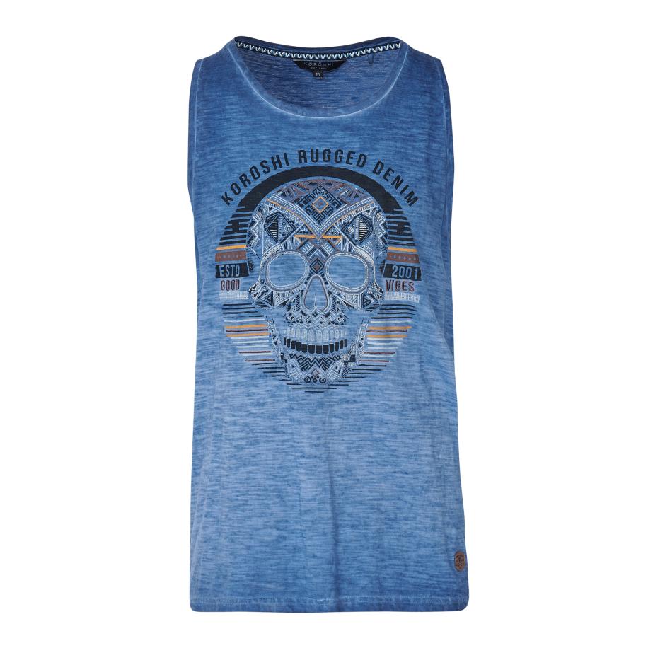 KOROSHI KOROSHI Shirt blauw gemêleerd / bruin / curry / zwart -