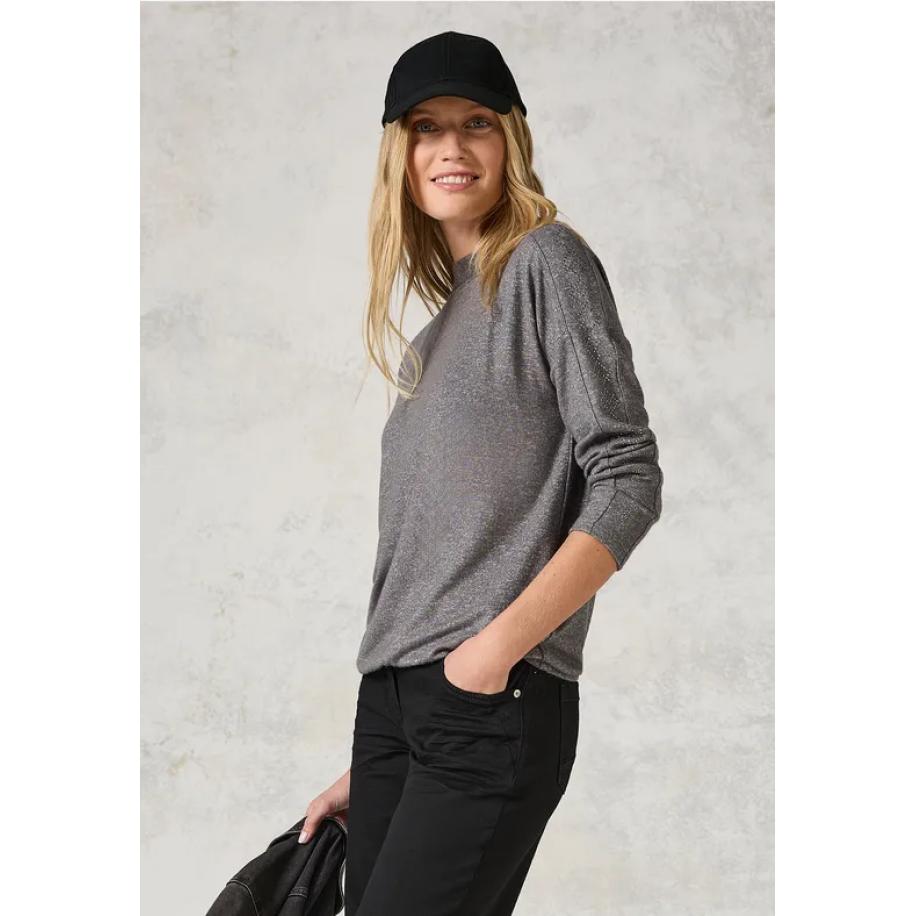 CECIL Shirt met lange mouwen en glitter Grijs