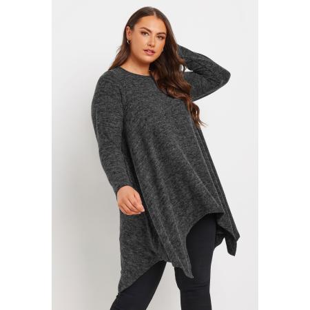 Yours Top Met Asymmetrische Zoom In Gemêleerd Donkergrijs Size 54-56