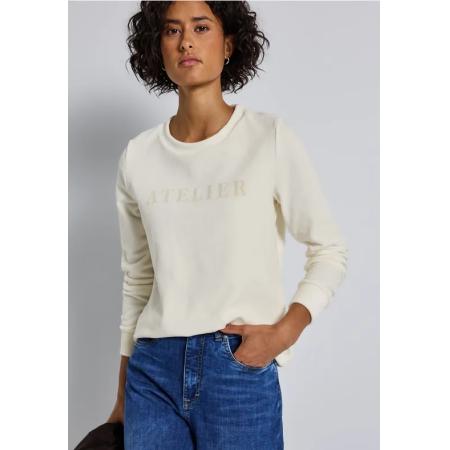 Street One Shirt van fijn ribfluweel met tekst