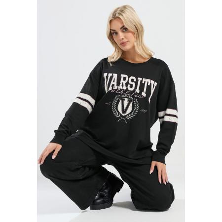Yours Plus Size Black 'Varsity' Long Sleeve Tshirt Size 66-68