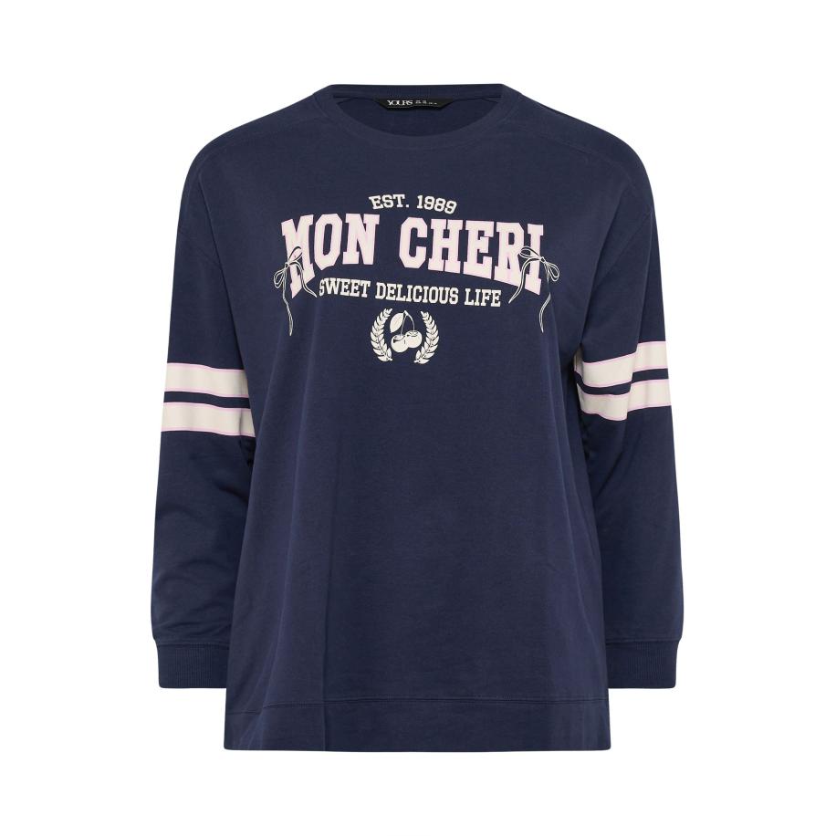 Yours Plus Size Navy Blue 'Mon Cheri' Heavyweight Top Size 48 Blauw