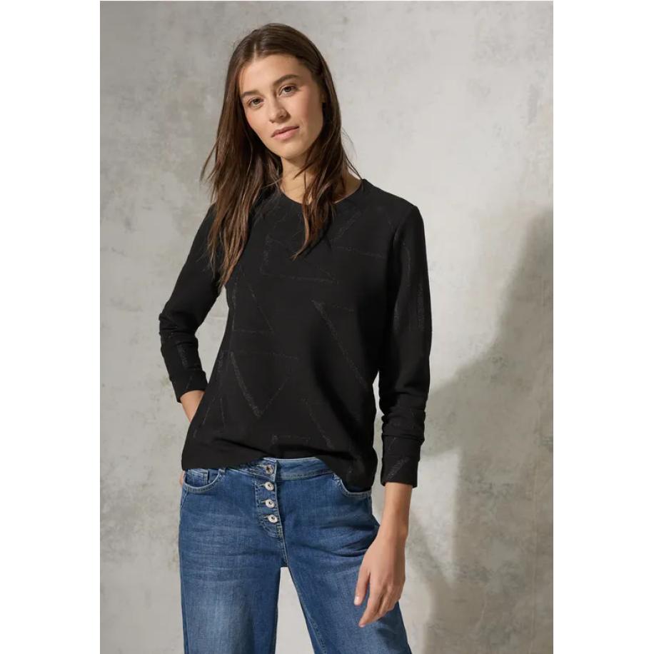 CECIL Jaquard overhemd Zwart