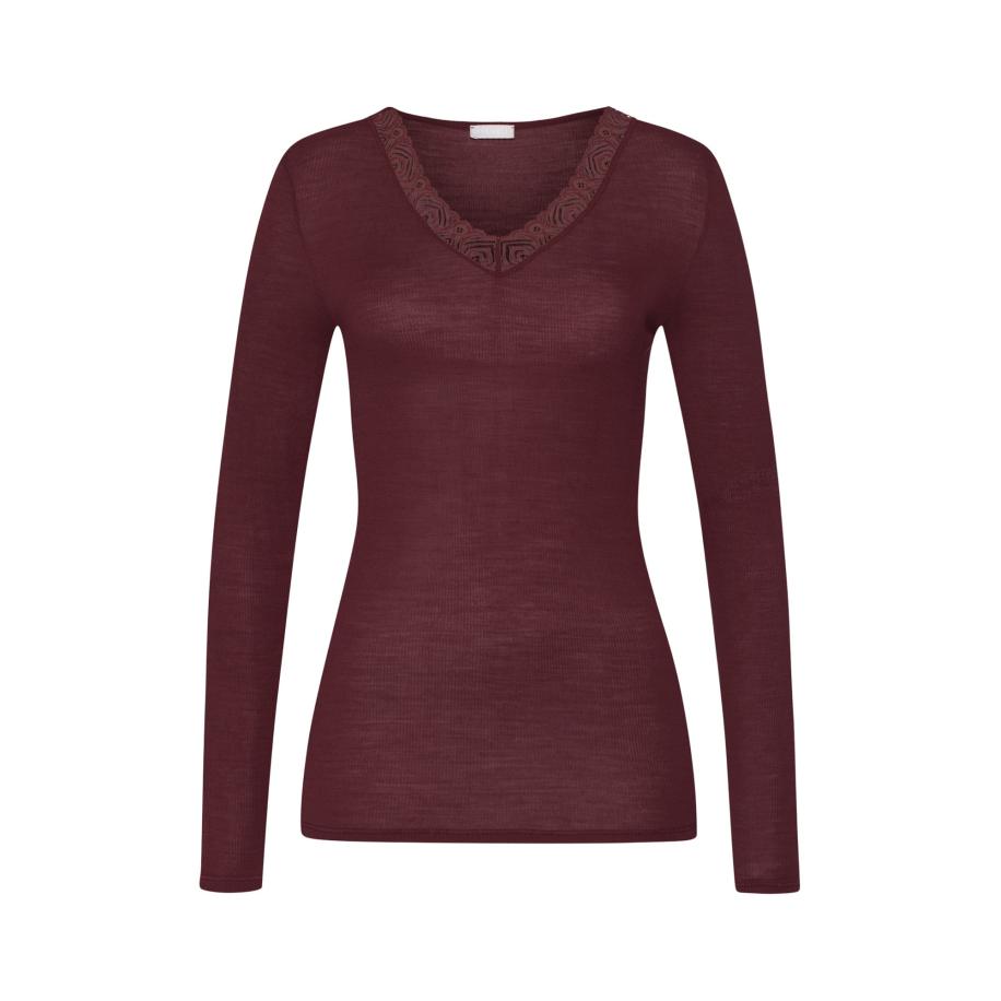 Hanro Hanro Shirt Woolen Lace roestbruin -